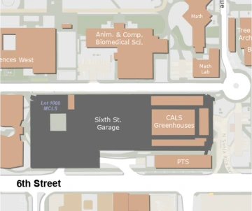 Map showing ACBS building from sixth street garage